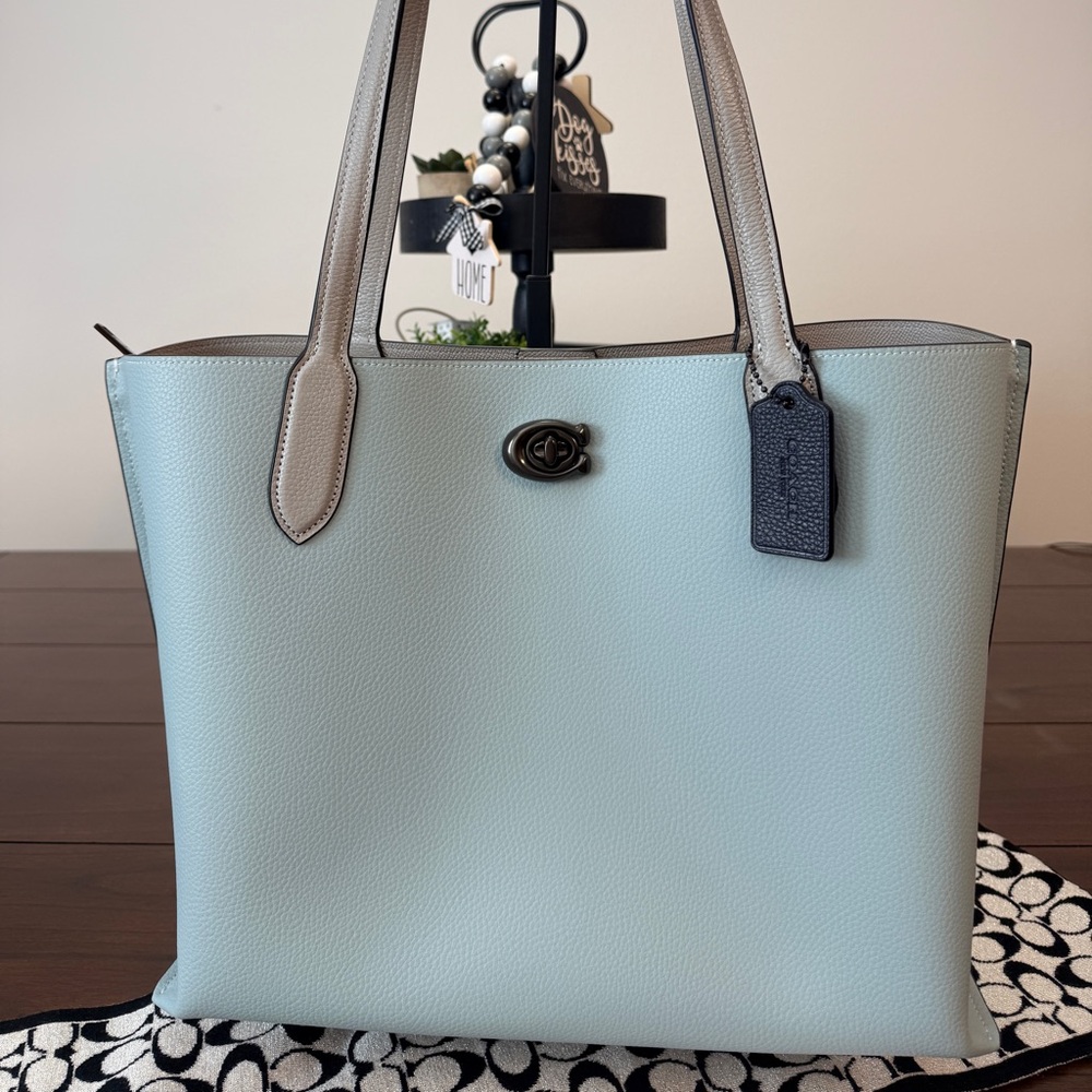 Coach Willow Tote Colorblock Aqua Grey w/Wallet